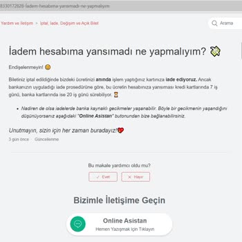 Obilet Metro Turizm İptal Edilen Biletin İadesini Yapmıyor.