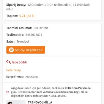 Trendyolmilla İade Ettiğim Ürünlerin Tutarlarını Hesabıma Yatırmıyor