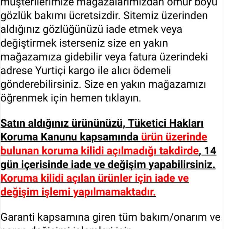 Emo Optik İade Kabul Etmemesi