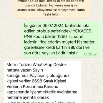 Metro Turizm Ücret İadesi Yapılmaması