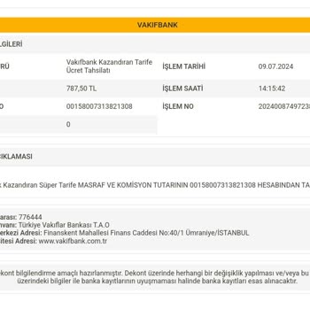 VakıfBank Kazandıran Tarife Adı Altında Alınan Ücret