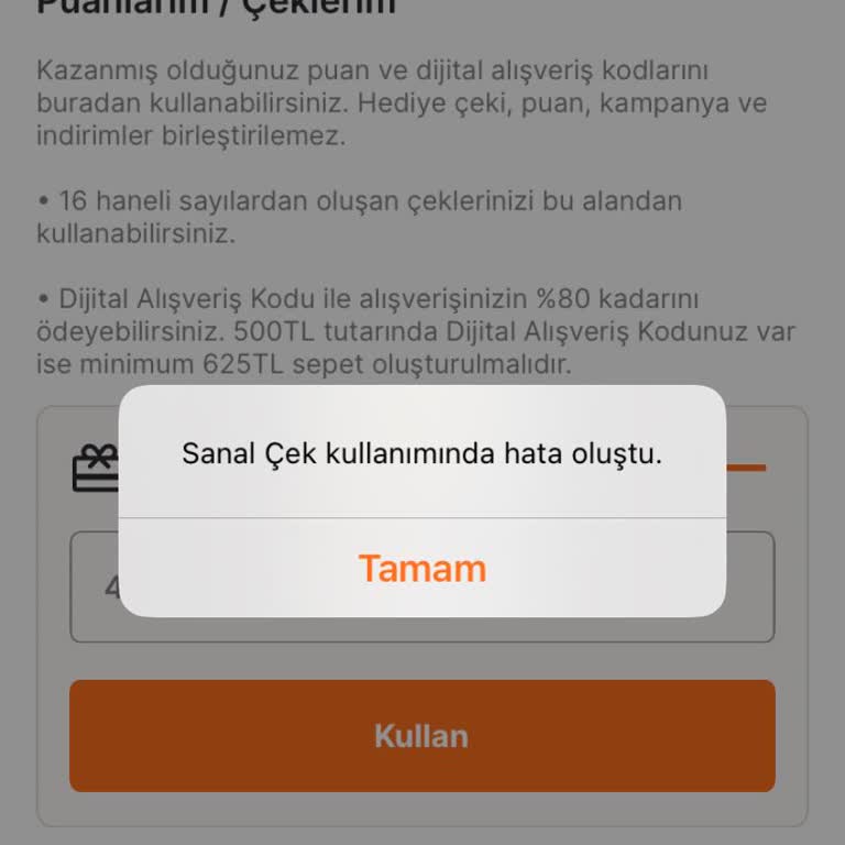 Migros Sanal Market Ticket Kullanamama
