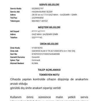 Daewoo Elektronik Vestel Klima Değişimimizi Yapmıyor