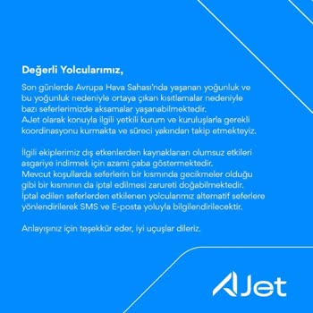 AJet (Anadolu Jet) Uçuş İptali Ve Rötar Nedeniyle Mağduriyet