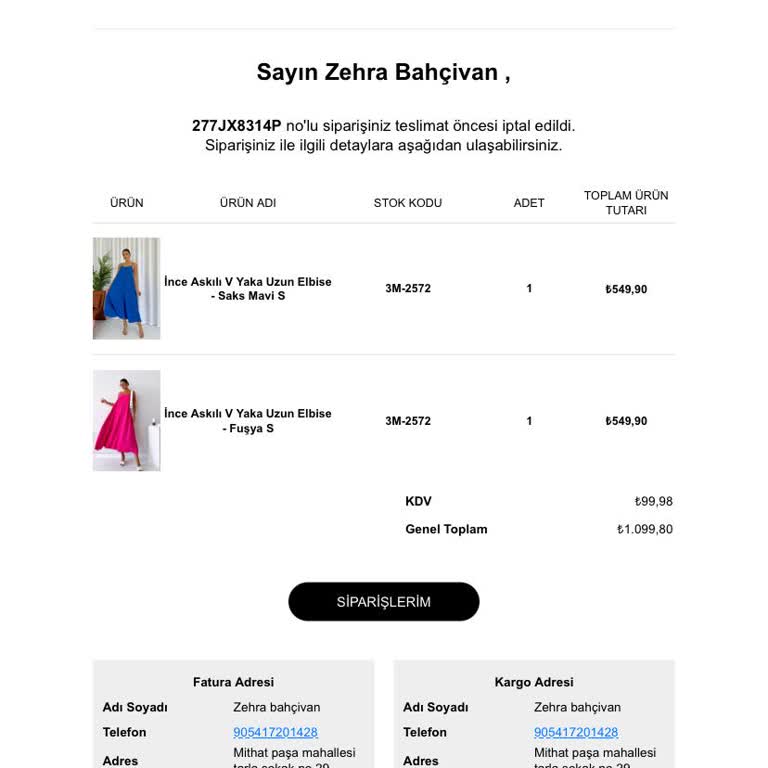 Mine Tan Butik Ücret İadesi Yapılmıyor