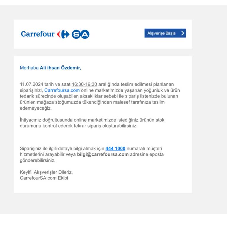 Carrefour Market Siparişimi İptal Etti.