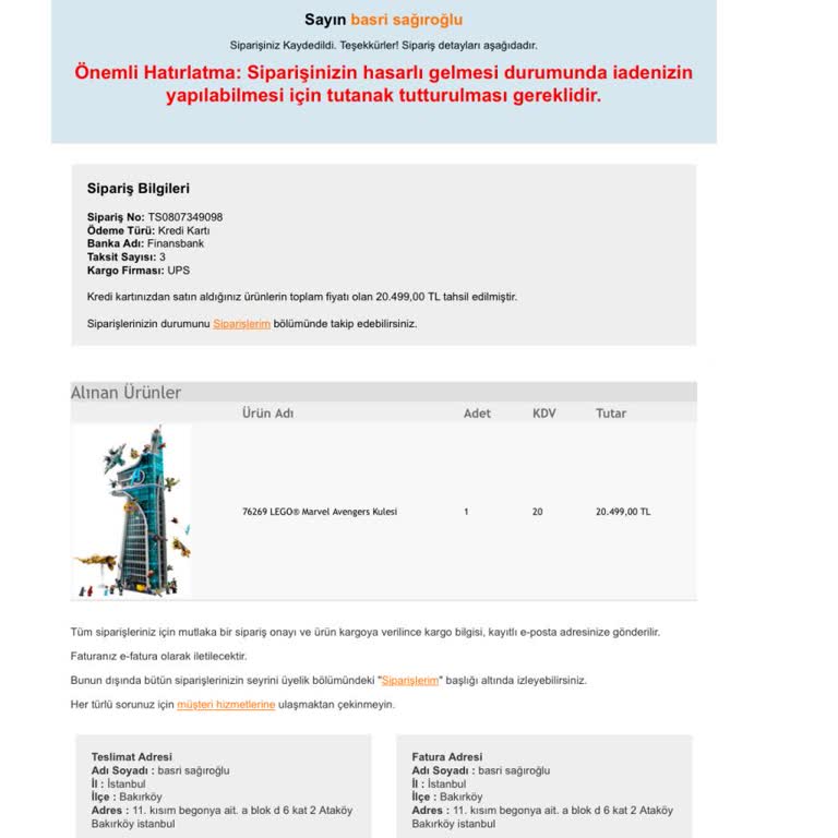 Bu Firma Kusurlu Güven Vermiyor Lego@storeturkey.com.tr