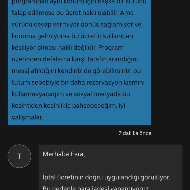 Uber'de İptal Sebebiyle Kesinti Ücretinin Haksız Uygulanması