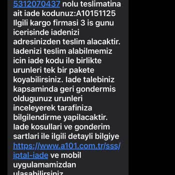 A101 İade Ürün Almama Sorunu Bir Günde Kargoyu Göndermiyorlar.