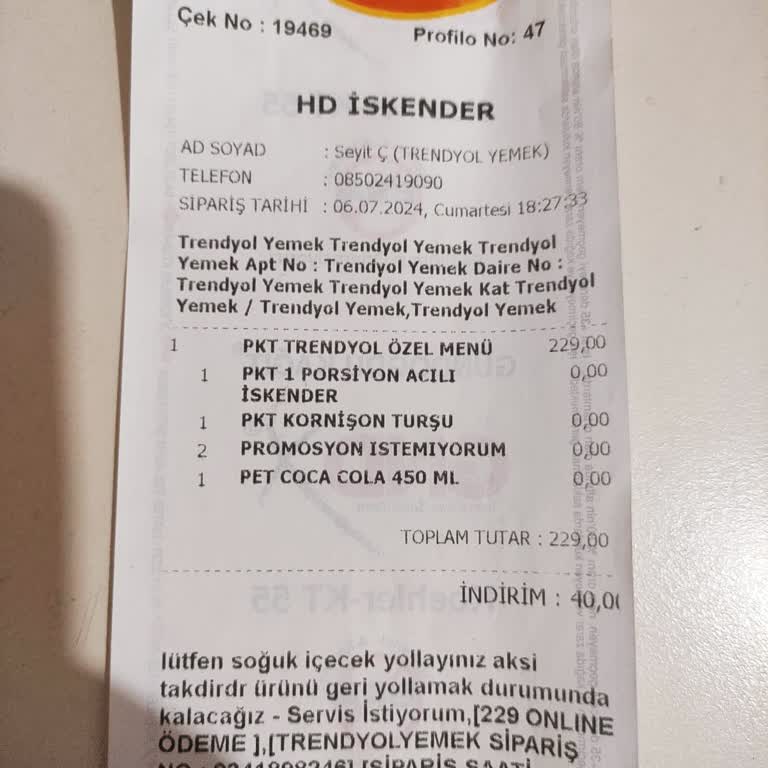 HD İskender Restaurant HD İskenderin Eskişehir Buz Gibi Yemeği Ve Trendyol GO'nun İlgisizliği