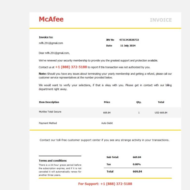 Yanlış Mcafee Üyeliği Ve 699 Dolarlık Ödeme Sorunu