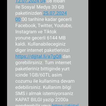 Turkcell İnternet Paketi Kullanım Miktarı