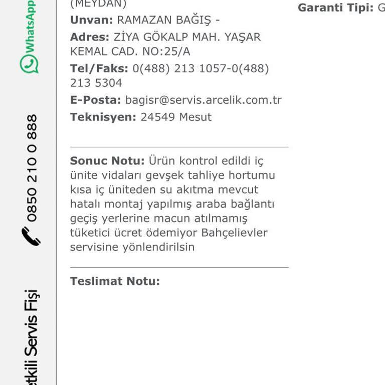 Arçelik Klima İç Ünite Su Damlatıyor