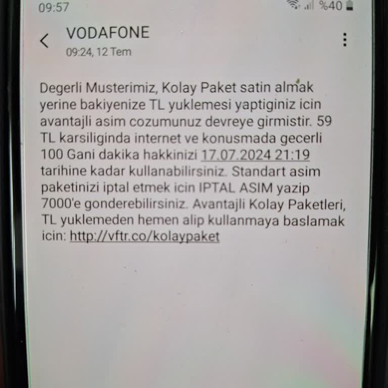 Vodafone Talep Dişi Paket Yükleme