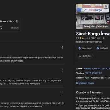 Sürat Kargo İmsan Şube Kargomu Getirmiyor.