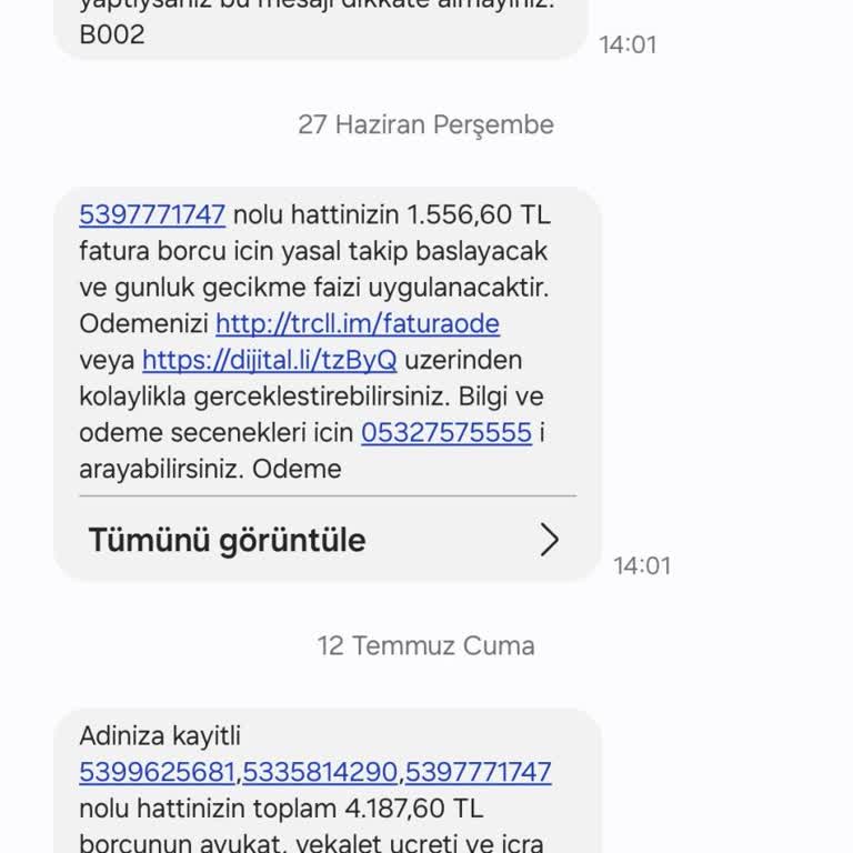 Turkcell'den Bana Ait Olmayan Numaranın Faturasının SMS Olarak Gelmesi