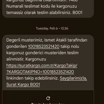 Sürat Kargo Başkalarına Ait Kargo Mesajları Bana Geliyor