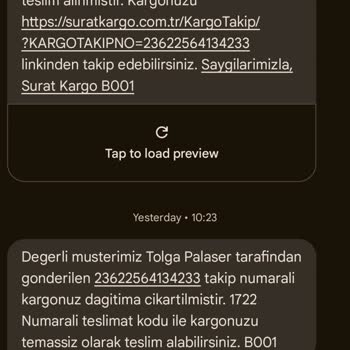 Sürat Kargo Başkalarına Ait Kargo Mesajları Bana Geliyor