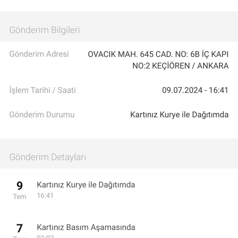VakıfBank Kredi Kartı Gönderimi Hala Kuryede Görünüyor