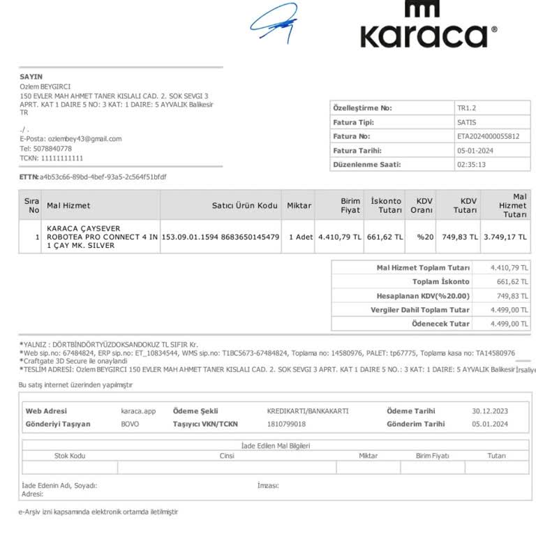Karaca Züccaciye Karaca Eski Yanlış Ürün Gönderdi
