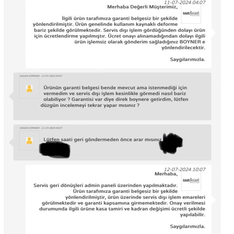 Saat & Saat Garantiden Faydalanamıyorum Servis Yardımcı Olmuyor