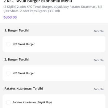 KFC Görseldeki İle Gelen Yemeğin Uyumsuzluğu