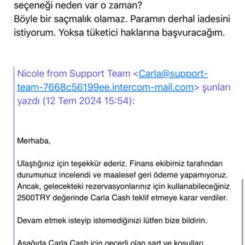 Carla Car Rental Para İademi İstiyorum!