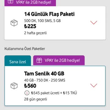 Vodafone Kolay Paket İçeriği