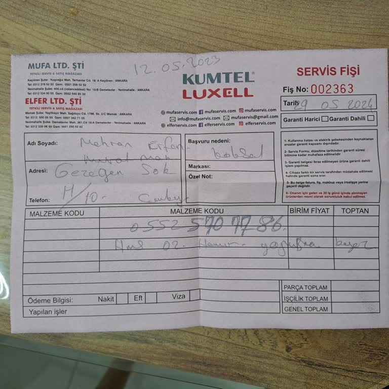Kumtel Hamur Makinesi Yedek Parçası