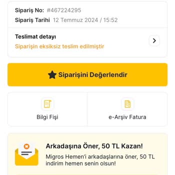 Migros Hemen Siparişlerinin Geç Teslimi