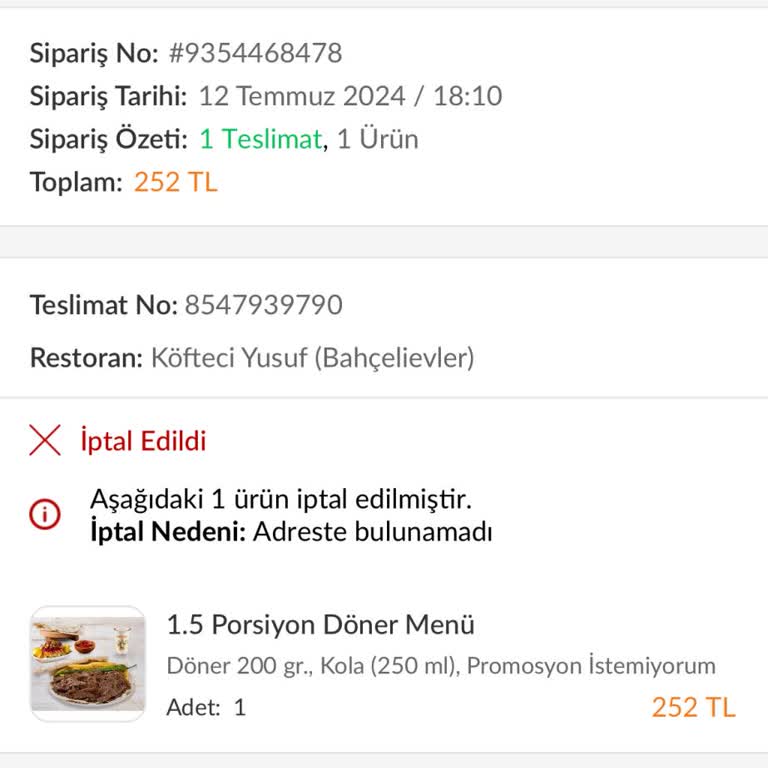 Trendyol GO Siparişim İptal Edildi, Ücret İadesi Yapılmadı