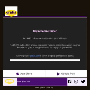 Gratis Sipariş İptal Etti. Muhatap Yok