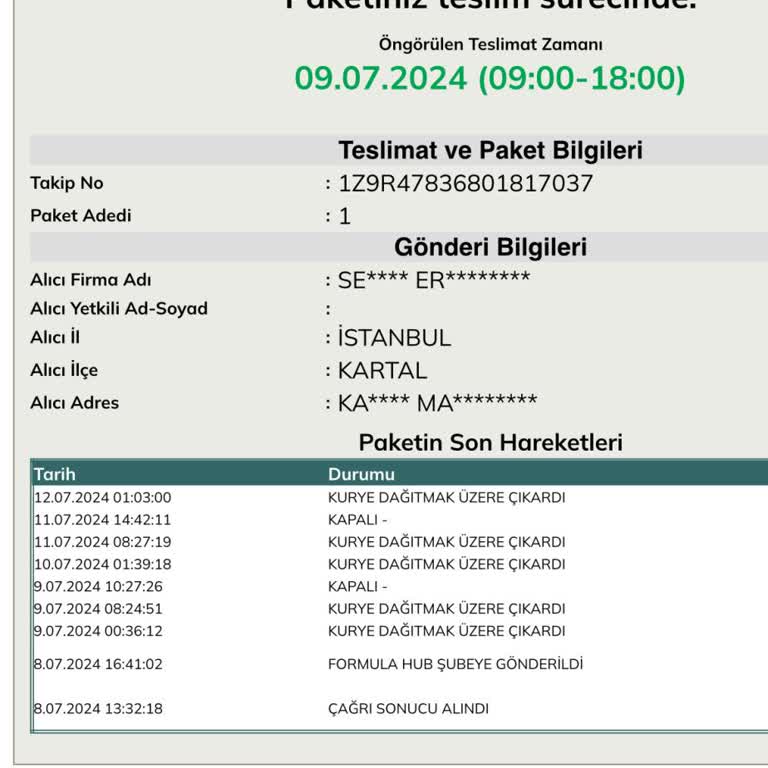 UPS Türkiye Kargo Teslim Edilmiyor