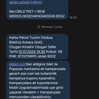 Obilet Otobüs Bileti Mağduriyeti