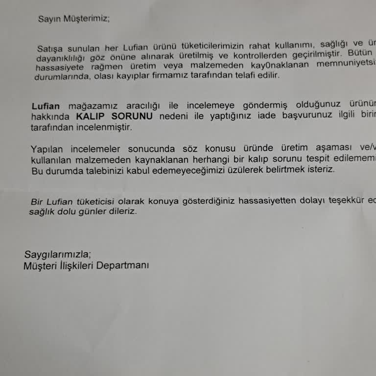 Lufian Ürünlerinde Kalite Sorunları Ve Müşteri Hizmetleri Deneyimi