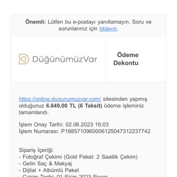 Düğünümüzvar.com Ücreti İade Etmiyor