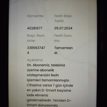 D Smart Peşin Ödenen Fatura Alacak Talebi
