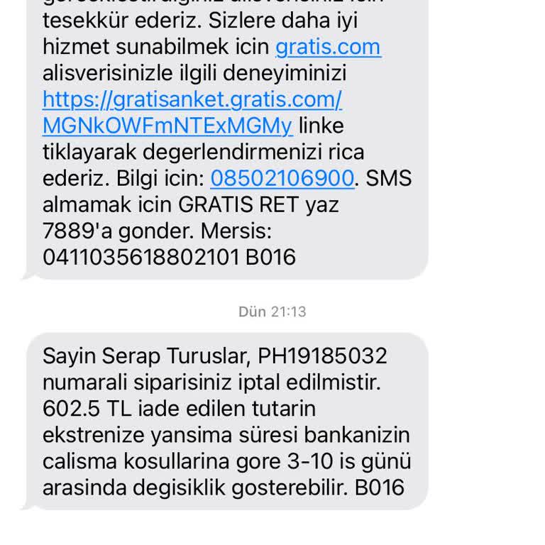 Gratis Pişmanlıktır! İptal Edilen Sipariş!
