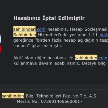 Sahibinden.com Hesabınız İptal Edilmiştir.