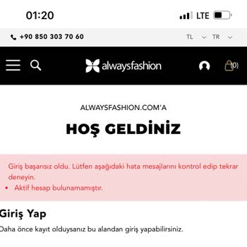 Alwaysfashion Özür İçin Aranacağım Yere Ceza Olarak Müşteri Hesabım Silinmiş