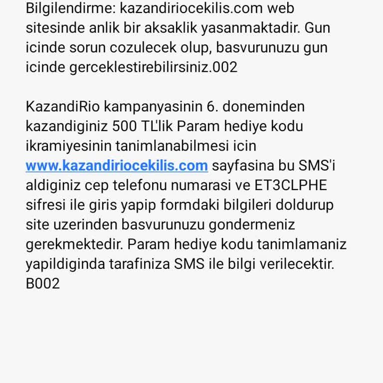 KazandıRio Çekilişi Kazandığıma Dair Mesaj Var Ama Gerisi Yok