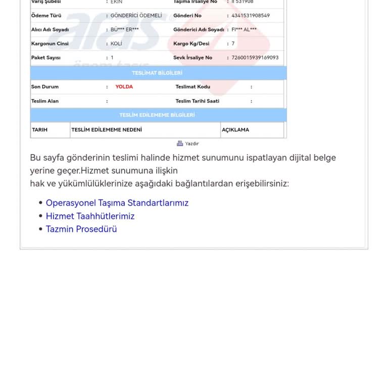 Aras Kargo Silvan Şubesi De Gözüküyor Kargom