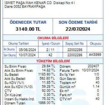 İBB - İstanbul Büyükşehir Belediyesi Anormal Su Faturası Detayı