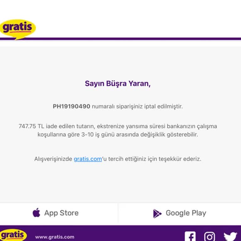 Gratis Kampanyası Sipariş İptali