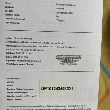 Homend 5046H Demlik Kendi Boş Ağırlığını Taşıyamadı