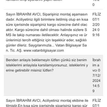 Vatan Bilgisayar Vatan Web Sitesinden Aldığım Bilgisayar Kargolanmıyor