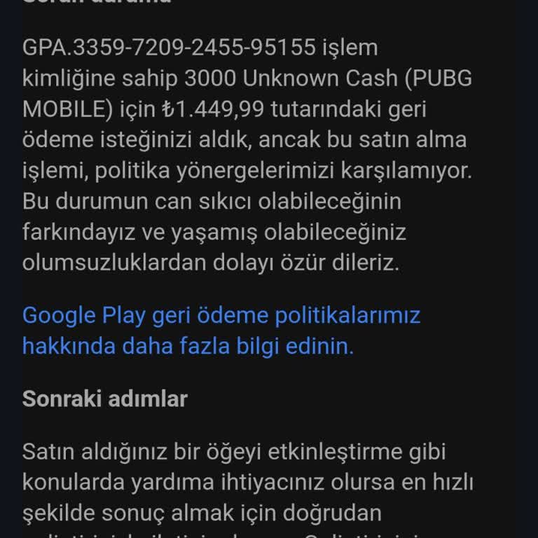 PUBG (Pubgmobile.com) Paramı İade Edin