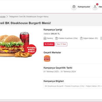 Tıkla Gelsin Burger King Farklı Ürün Gönderme