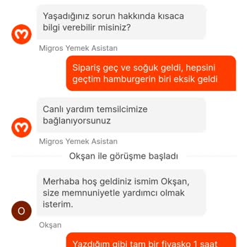 Migros Yemek Eksik Ürün Gönderimi
