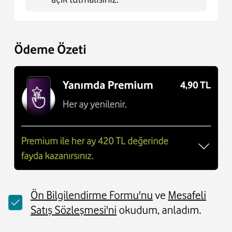 Vodafone Yanımda Premium Ödeme Butonu Aktif Olmuyor